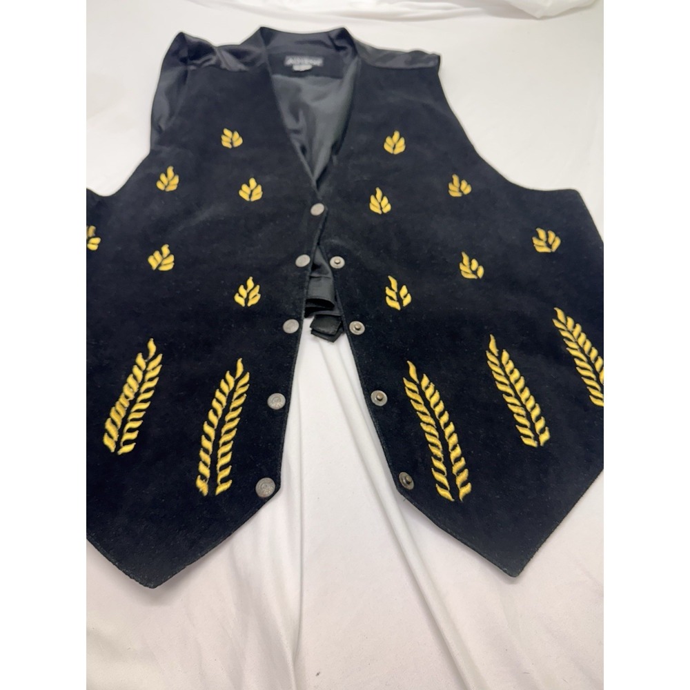 Ad Sport Leather Vest Embroidered  Size 2xl Black And Gold Wedding Western Rodeo